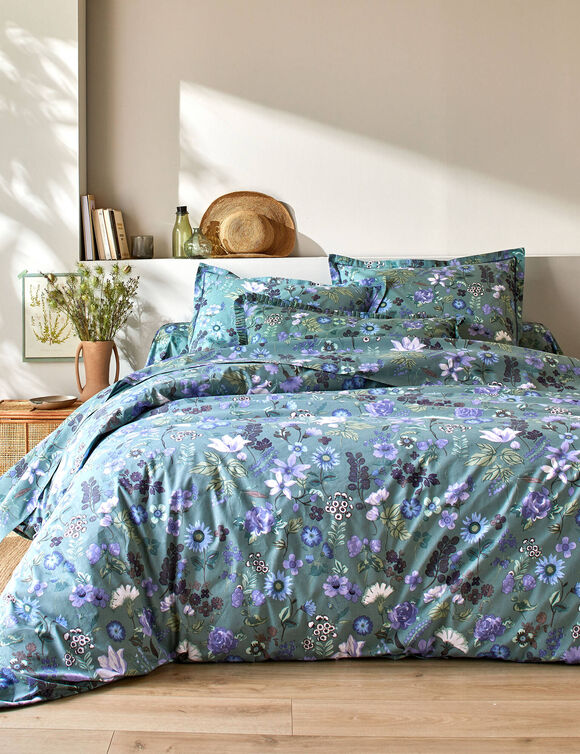 Linge de lit Kelly en coton imprimé floral (vert)