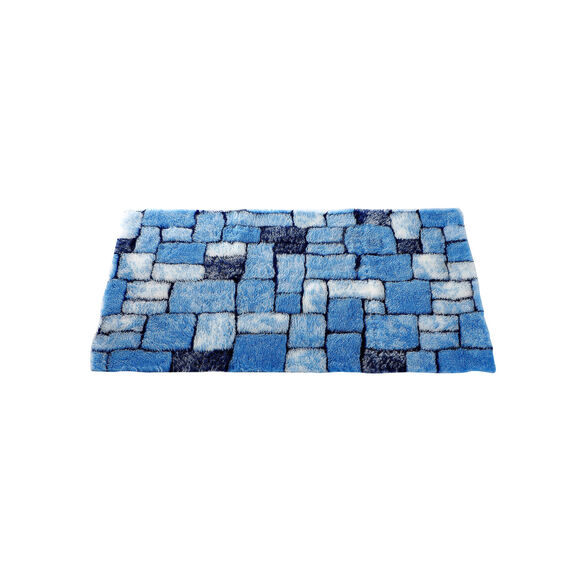 Tapis de bain mosaïque toucher peluche (bleu)