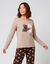 Pyjama pantalon en coton, imprim&eacute; "bichons", avec pochon assorti (taupe / chocolat)