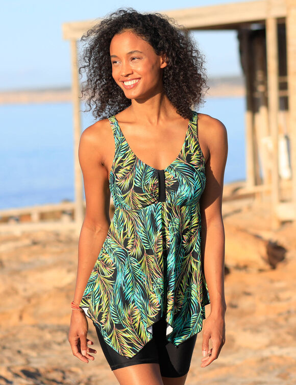 Haut de tankini imprimé asymétrique Cambuja (noir / vert)