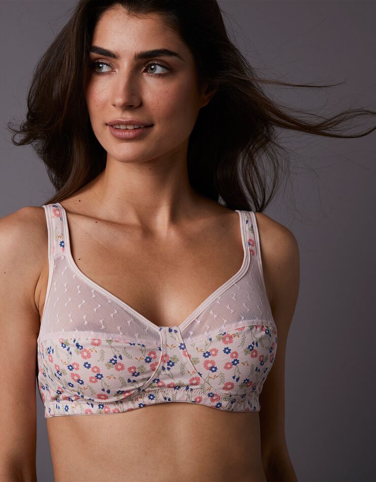 Soutien-gorge coton imprimé fleurs Casma - sans armatures (poudre)