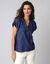 Blouse col V manches courtes denim l&eacute;ger (stone)