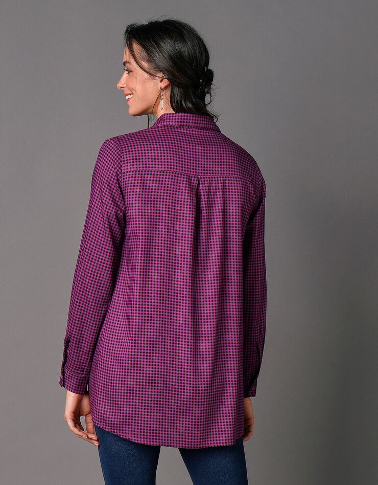 Chemise liquette boutonnée imprimé carreaux, crêpe (noir / violine) Chemise liquette boutonnée imprimé carreaux, crêpe (noir / violine)