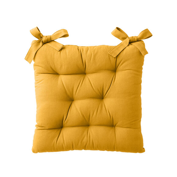 Galette de chaise carr&eacute;e unie coton bachette - lot de 2 (miel)
