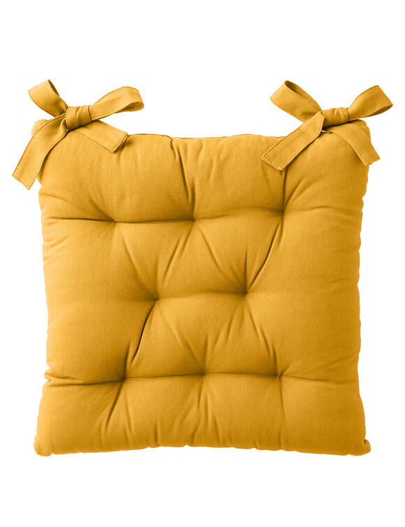 Galette de chaise carr&eacute;e unie coton bachette - lot de 2 (miel)