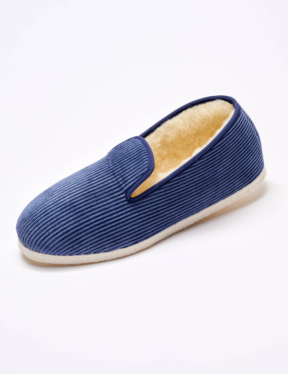 Charentaises silencieuses velours fourrées laine (bleu marine)