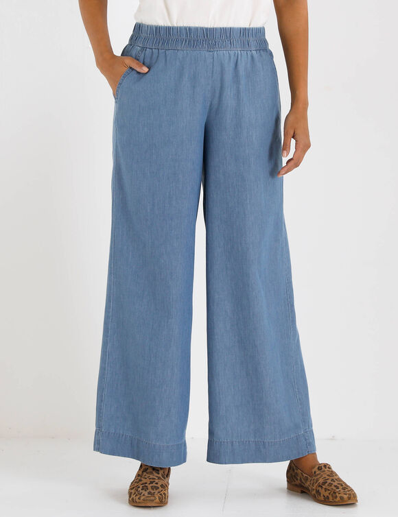 Pantalon large en jean l&eacute;ger, taille &eacute;lastiqu&eacute;e (bleached)