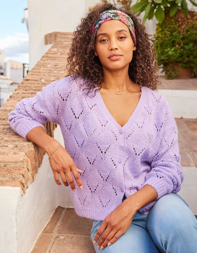 Gilet boutonné, point fantaisie (lilas) Gilet boutonné, point fantaisie (lilas)