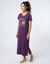 Chemise de nuit longue motif plac&eacute; "Un amour naturel", manches courtes (violet)