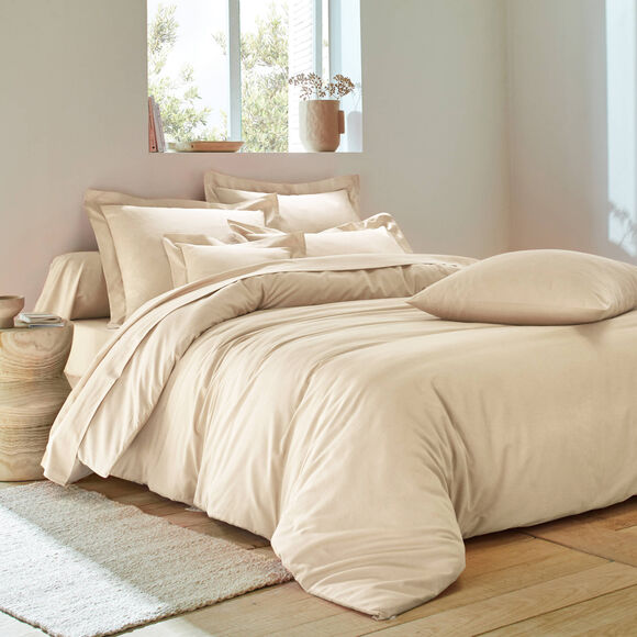 Linge de lit uni polyester-coton Colombine (sable)