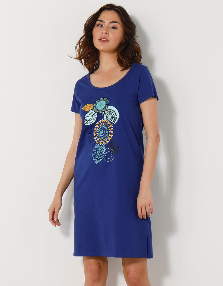 Chemise de nuit courte manches courtes motif "rosaces" (bleu dur) Chemise de nuit courte manches courtes motif "rosaces" (bleu dur)