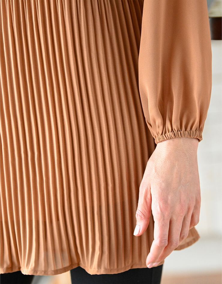 Tunique plissée unie, voile (caramel) Tunique plissée unie, voile (caramel)