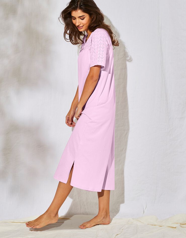 Chemise de nuit longue coton et broderie anglaise  (lilas)