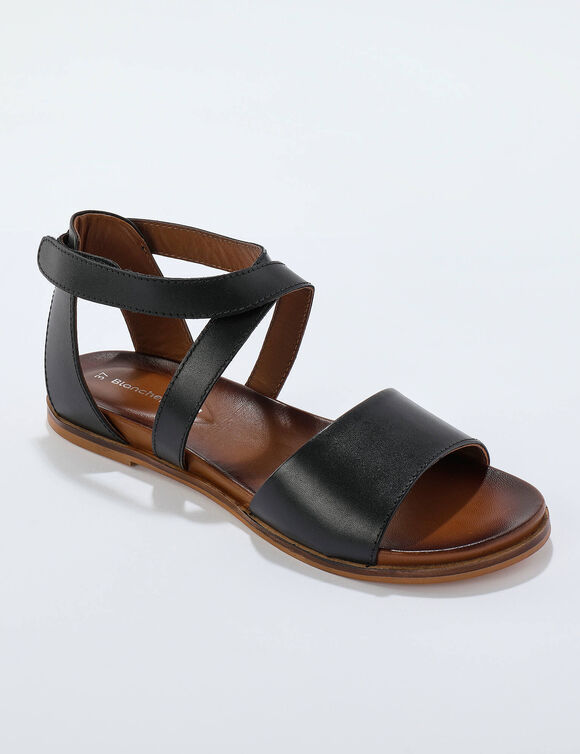 Sandales à brides scratchées en cuir certifié LWG (noir)