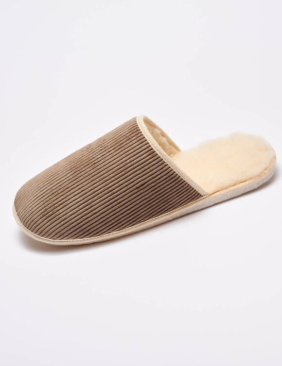 Mules silencieuses velours fourrées laine (taupe)