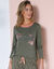 T-shirt manches longues coton uni imprimé placé "Bohème"  (kaki)
