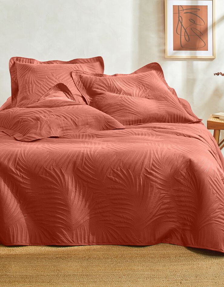 Couvre-lit uni matelassé reliéfé "feuillage" (terracotta)