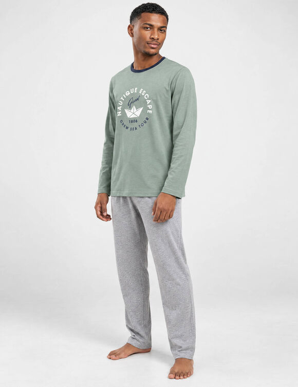 Pantalon pyjama coton uni (gris chin&eacute;)