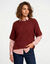 Pull poncho manches coudes, maille anglaise et torsades (bordeaux)