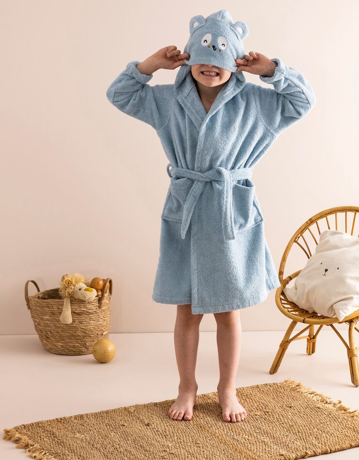 Peignoir de bain enfant panda à capuche éponge coton - 340 g/m² (bleu glacier)