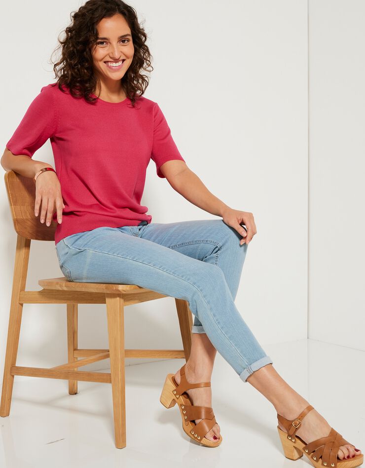 Pull uni manches courtes toucher cachemire (rose fuchsia) Pull uni manches courtes toucher cachemire (rose fuchsia)