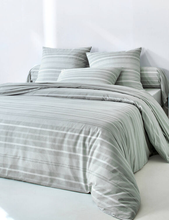 Linge de lit Sacha imprim&eacute; ray&eacute; - coton 52 fils/cm&sup2; (c&eacute;ladon)