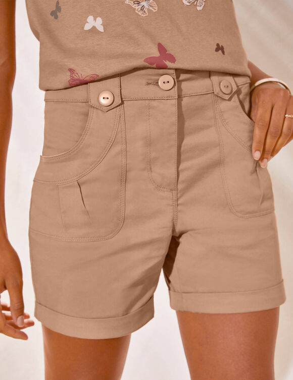 Short à revers, stretch (noisette)