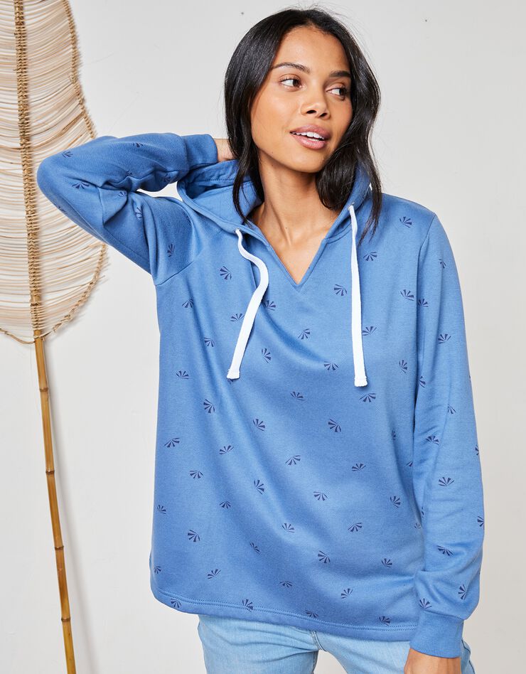 Sweat imprimé avec capuche en molleton (bleu grisé)