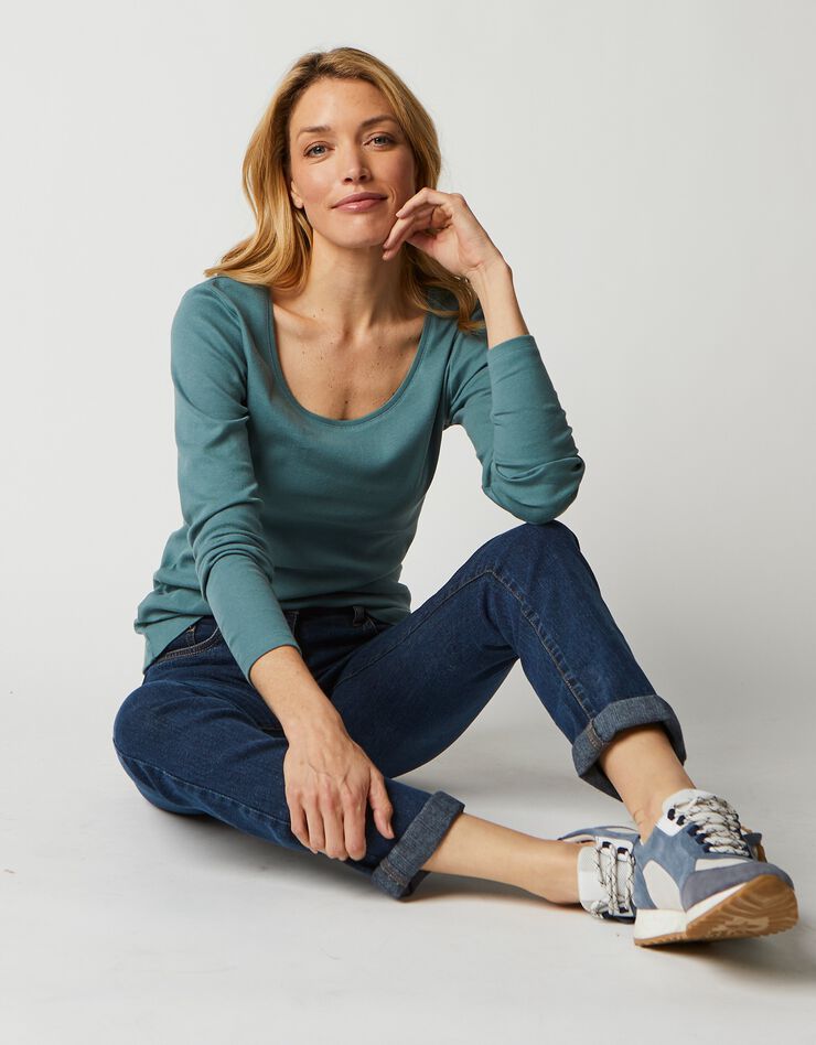 Tee-shirt uni manches longues jersey coton bio (vert foncé) Tee-shirt uni manches longues jersey coton bio (vert foncé)