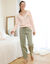Pantalon pyjama coton imprim&eacute; rayures (kaki / &eacute;cru)
