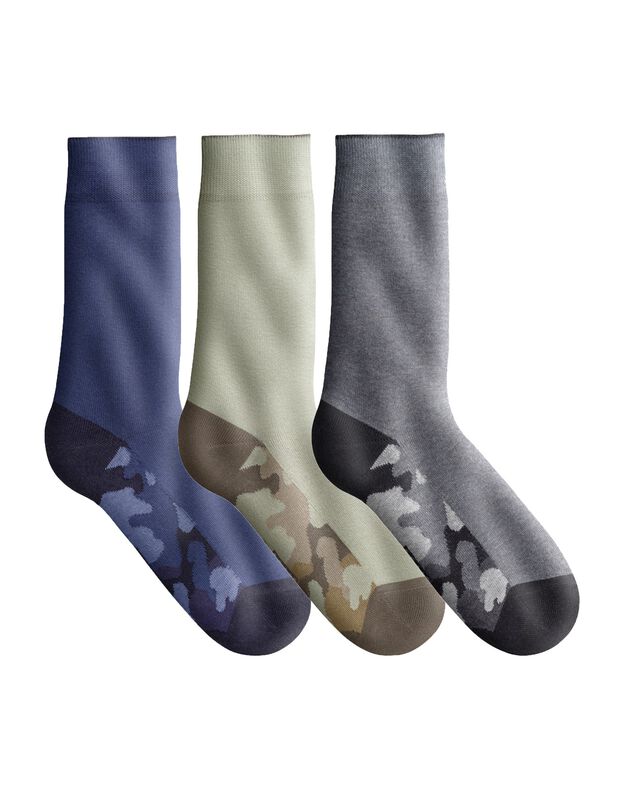 Mi-chaussettes camouflage - lot de 3 paires (bleu + gris + kaki)