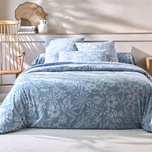 Linge de lit Céline en coton imprimé floral (bleu grisé)