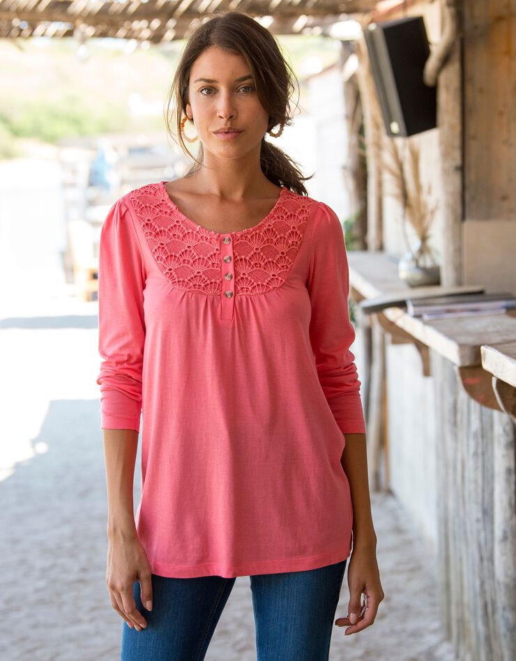 Tee-shirt macramé manches longues (rose) Tee-shirt macramé manches longues (rose)