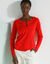 Cardigan boutonné col rond uni (rouge)