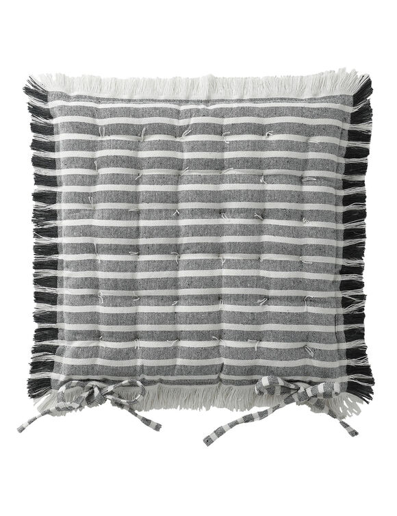 Galette de chaise carr&eacute;e ray&eacute;e &agrave; franges - lot de 2 (anthracite)