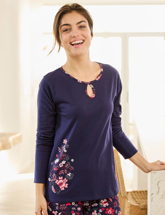 Tee-shirt pyjama manches longues (marine)