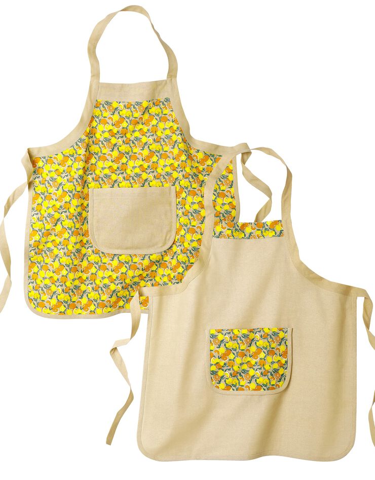 Tablier cuisine forme bavette imprimé citrons - lot de 2 (beige / jaune) Tablier cuisine forme bavette imprimé citrons - lot de 2 (beige / jaune)