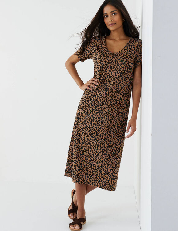 Robe longue imprim&eacute; l&eacute;opard (taupe / noir)