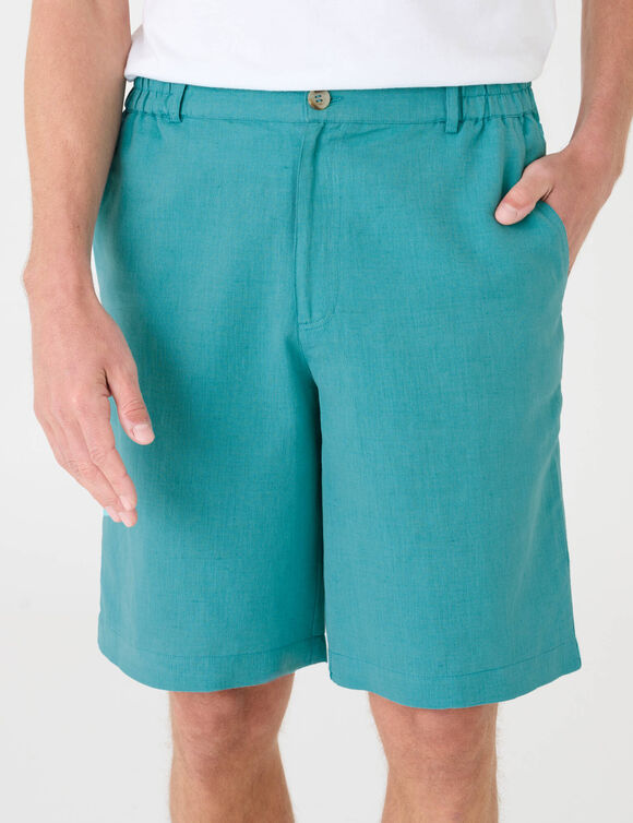 Bermuda coton - lin, 3/4 &eacute;lastiqu&eacute; (aqua)
