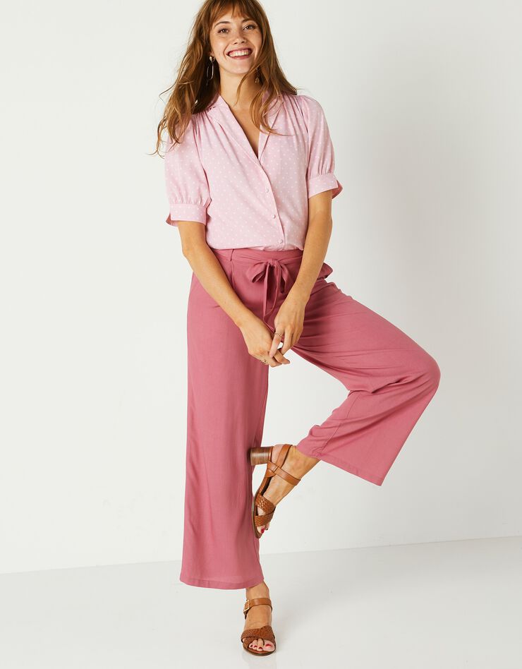 Pantalon raccourci large uni (bois de rose) Pantalon raccourci large uni (bois de rose)