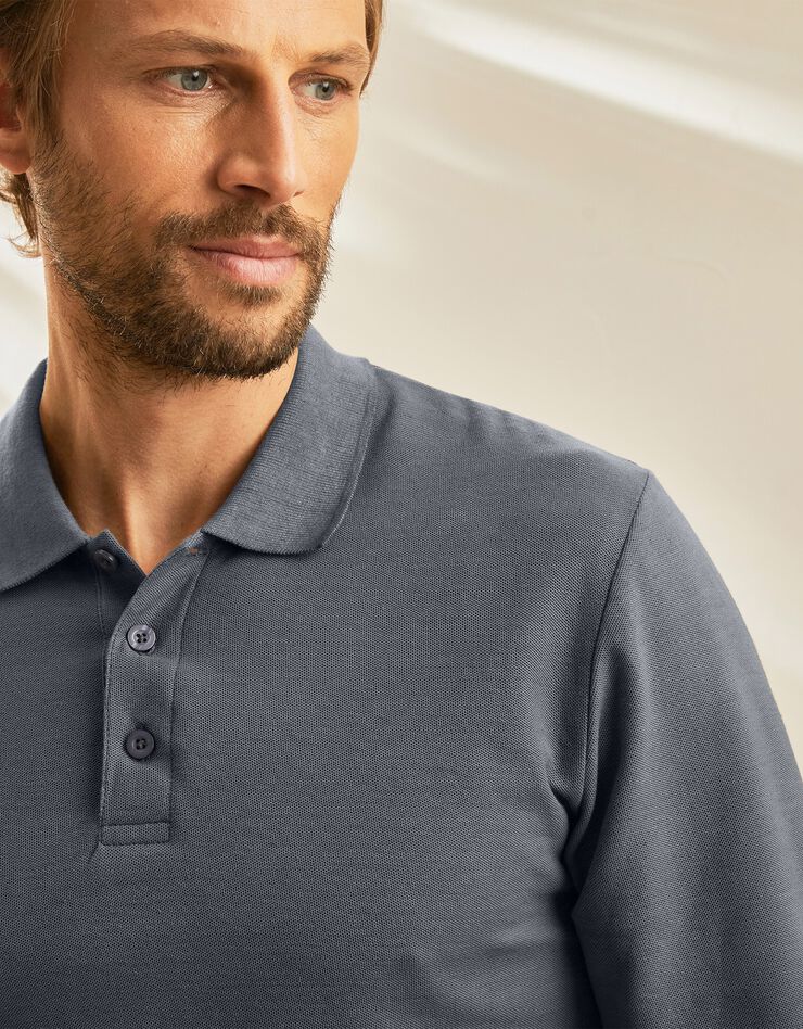 Polo uni maille piquée manches longues (anthracite) Polo uni maille piquée manches longues (anthracite)