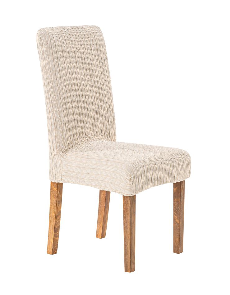 Housse de chaise jacquard extensible motif chevrons (écru) Housse de chaise jacquard extensible motif chevrons (écru)