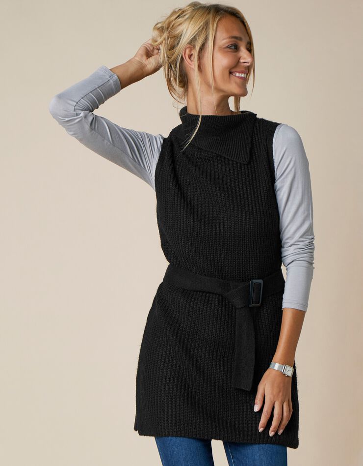 Pull tunique sans manches uni à ceinture amovible - toucher mohair (noir) Pull tunique sans manches uni à ceinture amovible - toucher mohair (noir)