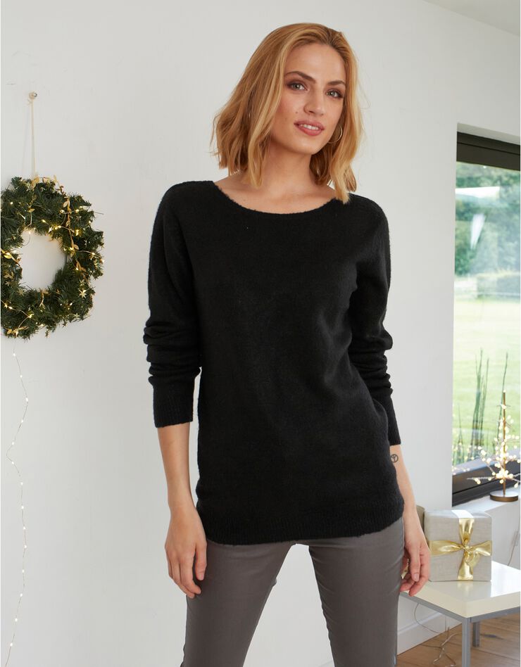 Pull brodé dos "oiseau" (noir / argenté) Pull brodé dos "oiseau" (noir / argenté)