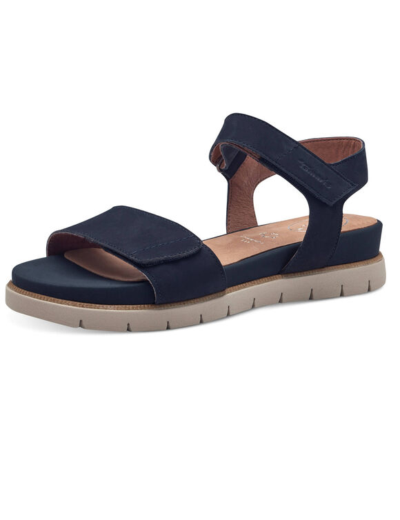 Sandales compens&eacute;es brides scratch&eacute;es (marine)