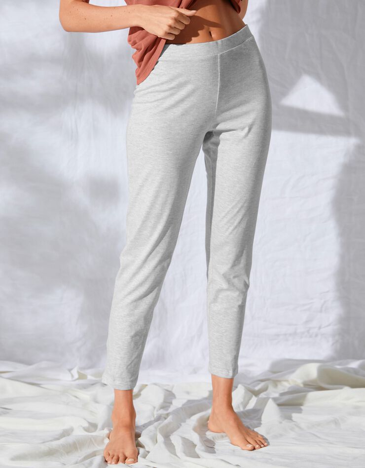 Pantalon fuselé uni taille élastiquée (gris chiné)