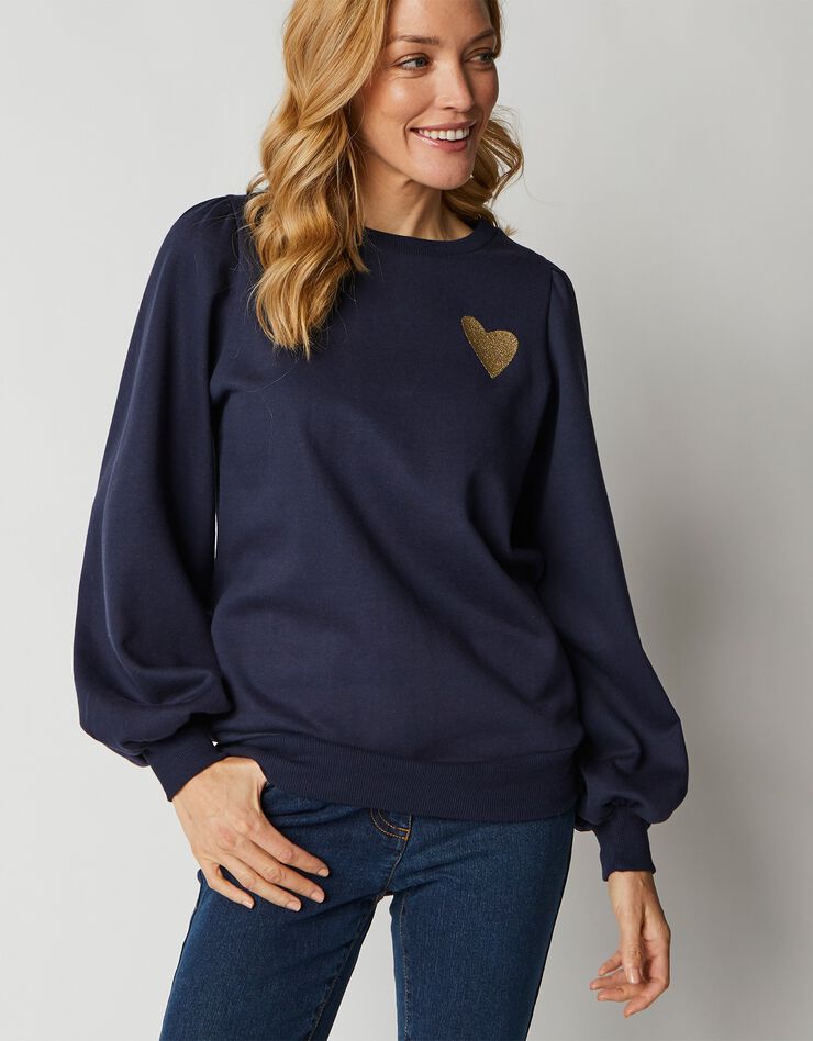 Sweat molleton brodé coeur coupe loose (indigo) Sweat molleton brodé coeur coupe loose (indigo)