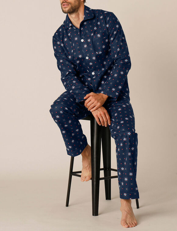 Pyjama boutonné imprimé flanelle (marine)