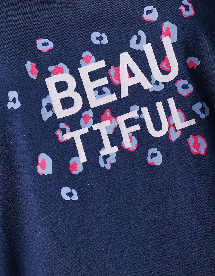 Tee-shirt manches courtes coton uni imprimé placé "Beautiful" (marine) Tee-shirt manches courtes coton uni imprimé placé "Beautiful" (marine)