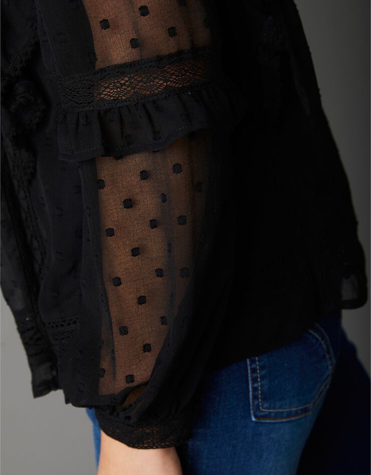 Blouse volantée en plumetis et son top assorti (noir) Blouse volantée en plumetis et son top assorti (noir)